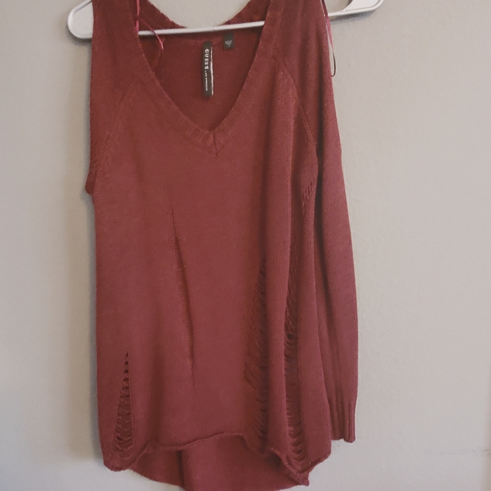 Cold shoulder guess sweater with accent shirring